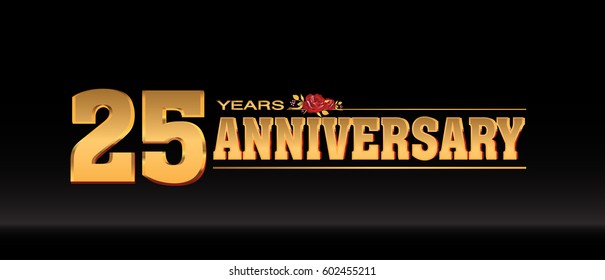 25 Years gold anniversary celebration logo, anniversary for celebration, birthday, wedding and party