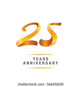 25 Years Golden Anniversary Celebration Logo , Isolated On White Background