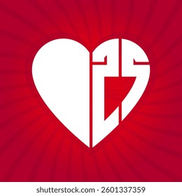 25 Years of Love: Striking Anniversary Heart Design with Modern Typography on Radiant Red Background for Invitations, Cards and Celebration Materials.