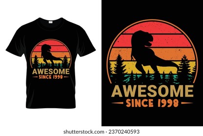 25 Years Old Awesome Since 1998 25th Birthday Boys Girls Dinosaur T Rex Retro T-Shirt