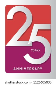 25 years old celebrating modern logo. Colored happy anniversary template numbers. vector design for celebration, invitation card, and greeting card