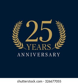 25 years old luxurious logotype. Congratulating 25th numbers gold colored template framed in palms. Isolated greetings celebrates. Celebrating traditional twenty five in branches. 2nd second place.