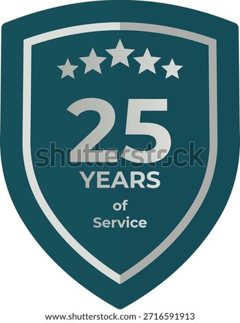25 Years of Service Teal Shield Badge with Five Stars