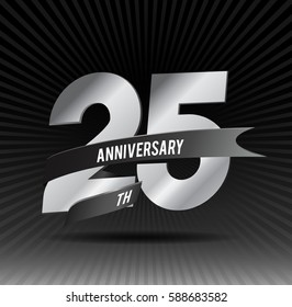 25 years silver anniversary logo celebration with ring and ribbon.