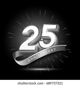 25 Years Silver Anniversary Logo Celebration With Firework And Ribbon