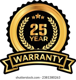 25 years warranty badge and warranty seal stamp