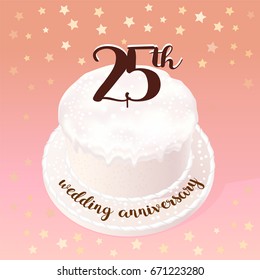 25 years of wedding or marriage vector icon, illustration. Design element with celebration cake for 25th wedding anniversary