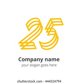 25 yellow logo concept. Number twenty five, 2 and 5 logo icon.