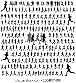 250 different runners silhouettes collection - vector