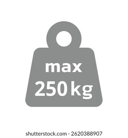 250 kg de peso máximo ícone de vetor de haltere. Capacidade máxima de carga de duzentos e cinquenta.