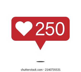 250 likes. red social network notification icon with heart. vector illustration