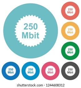 250 mbit de garantía de pegatinas de iconos blancos planos sobre fondos de color redondo