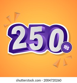 250 number 3d structure,with gradient background