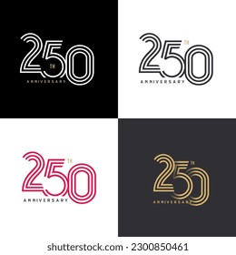 250 years anniversary vector number icon, birthday logo label, black, white and colors with stripe number