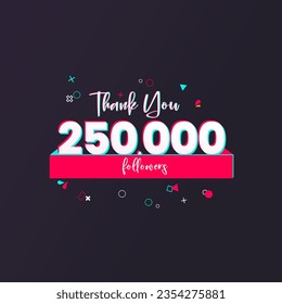 250K followers banner for social media followers and subscribers. Thank you 250 thousand  followers vector template for network, social media friends and subscribers.