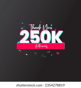 250K followers banner for social media followers and subscribers. Thank you thousand followers vector template for network, social media friends and subscribers.
