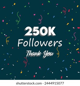 250k followers card banner template for celebrating many followers in online social media networks.