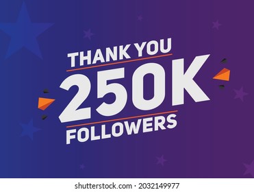 250k followers thank you colorful celebration template. social media 250000 followers achievement banner