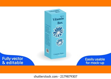 250ml vitamin medicine box packaging design template 