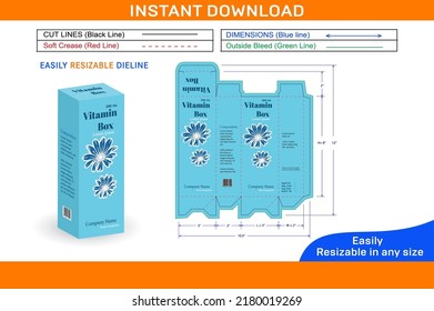 250ml vitamin medicine box packaging design template 
