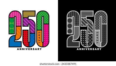 250th anniversary, 250th anniversary logo set, one hundred and fifty year anniversary, colorful logo for celebration, invitations, congratulations, web template, flyer and booklet, retro