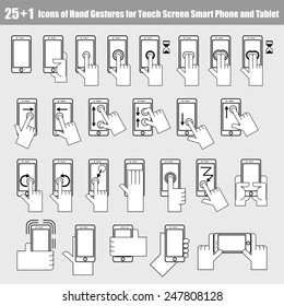25+1 Icons of hand gestures for touch screen smart phone and tablet