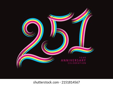 251 number design vector, graphic t shirt, 251 years anniversary celebration logotype colorful line, 251th birthday logo, Banner template, logo number elements for invitation card, poster, t-shirt.