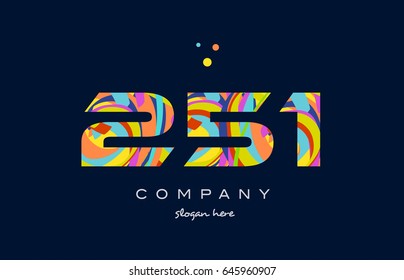 251 number digit numeral logo. colored colorful rainbow acrylic modern creative vector icon design template.