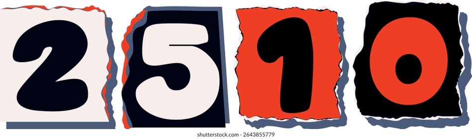 2510 Retro torn paper number Design art