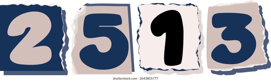 2513 Retro torn paper number Design art