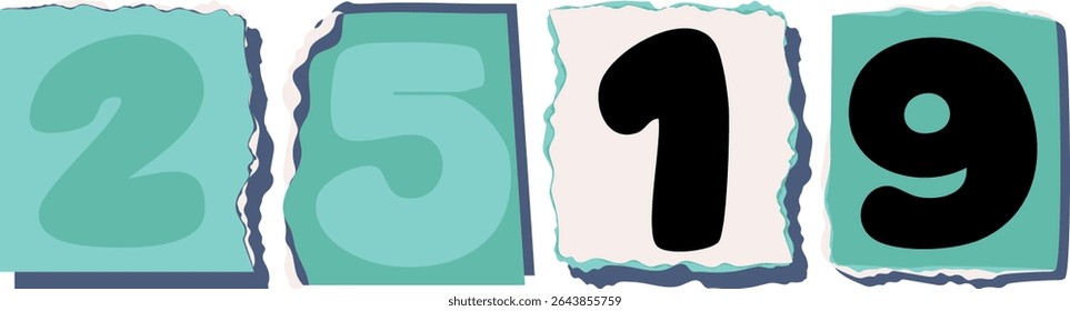 2519 Retro torn paper number Design art