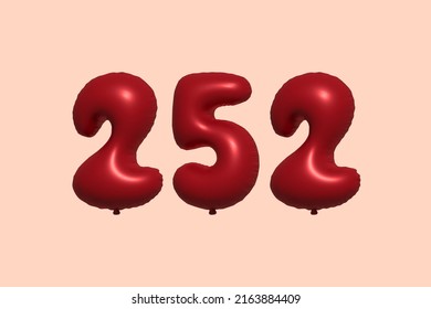 252 3d number balloon made of realistic metallic air balloon 3d rendering. 3D Red helium balloons for sale decoration Party Birthday, Celebrate anniversary, Wedding Holiday. Vector illustration