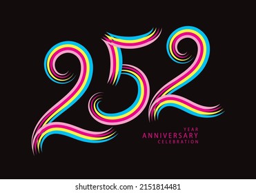 252 number design vector, graphic t shirt, 252 years anniversary celebration logotype colorful line, 252th birthday logo, Banner template, logo number elements for invitation card, poster, t-shirt.