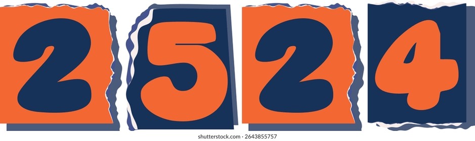 2524 Retro torn paper number Design art