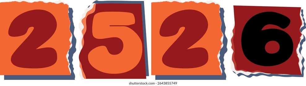 2526 Retro torn paper number Design art