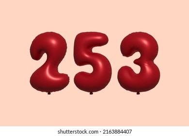 253 3d number balloon made of realistic metallic air balloon 3d rendering. 3D Red helium balloons for sale decoration Party Birthday, Celebrate anniversary, Wedding Holiday. Vector illustration