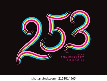 253 number design vector, graphic t shirt, 253 years anniversary celebration logotype colorful line, 253th birthday logo, Banner template, logo number elements for invitation card, poster, t-shirt.