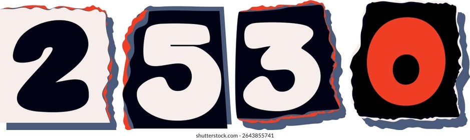 2530 Retro torn paper number Design art