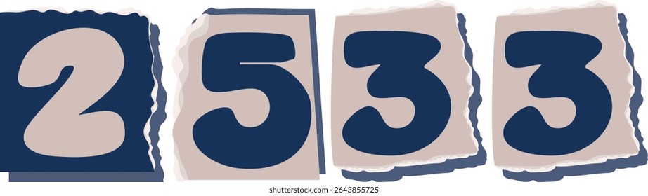 2533 Retro torn paper number Design art