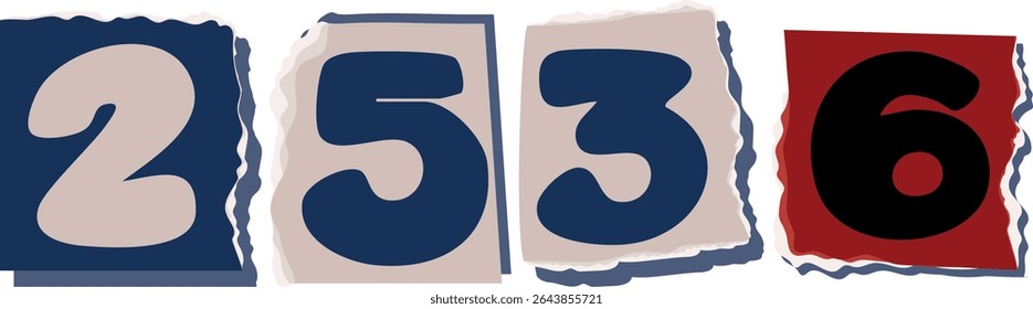 2536 Retro torn paper number Design art