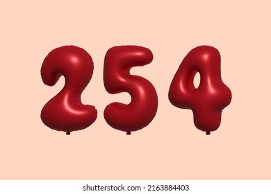 Balón número 254 3d hecho de renderización 3d de globo metálico realista. Globos 3D de helio rojo para la venta decoración Fiesta Cumpleaños, Celebración de Aniversario, Fiesta de la Boda. Ilustración del vector