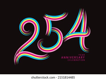 254 números de diseño vector, camiseta gráfica, 254 años de celebración logotipo de línea colorida, logo de 254º cumpleaños, plantilla de pancarta, elementos de número de logo para tarjeta de invitación, afiche, camiseta.