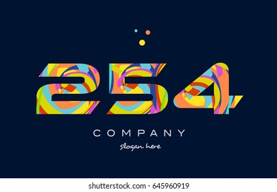 254 number digit numeral logo. colored colorful rainbow acrylic modern creative vector icon design template.