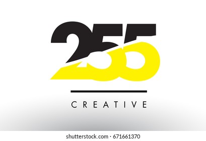 255 Black and Yellow Number Logo Design cut in half.