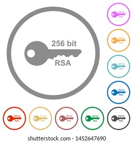 256 bit rsa encryption flat color icons in round outlines on white background