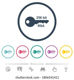 256 bit rsa encryption flat color icons in round outlines. 6 bonus icons included.