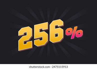 256% discount banner with dark background and yellow text. 256 percent sales promotional design.