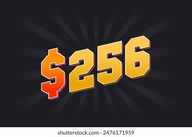 256 Dollar American Money vector text symbol. $256 USD United States Dollar stock vector