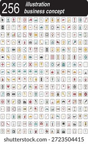 256 ilustrações de conceito de negócios de traçado editável