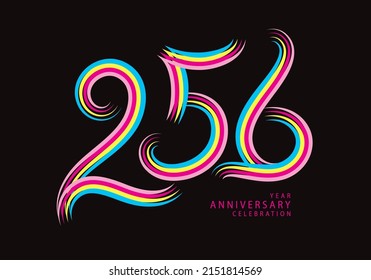 256 number design vector, graphic t shirt, 256 years anniversary celebration logotype colorful line, 256th birthday logo, Banner template, logo number elements for invitation card, poster, t-shirt.